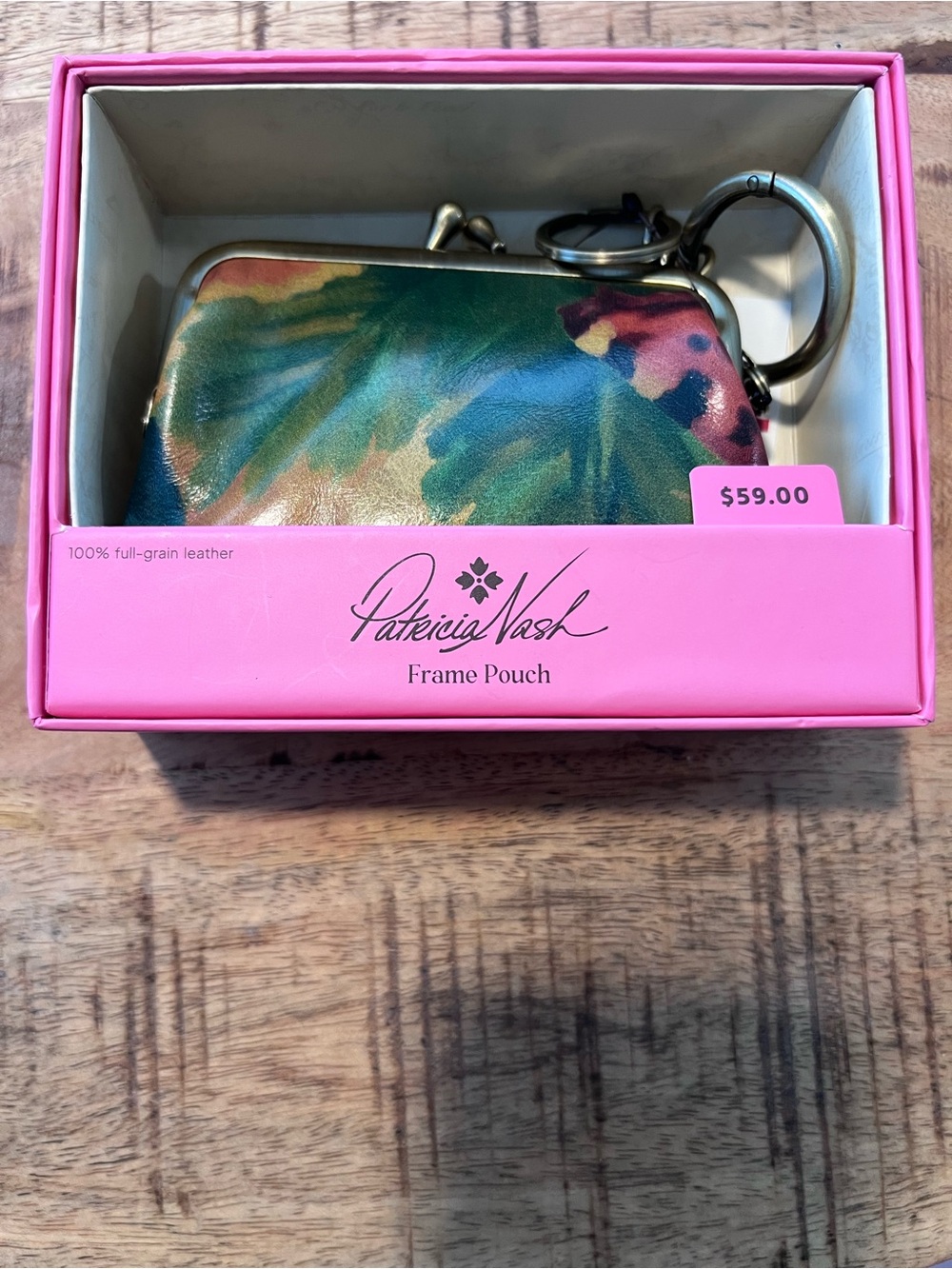 Patricia Nash Multi Green Floral Leather Frame Pouch Key Holder